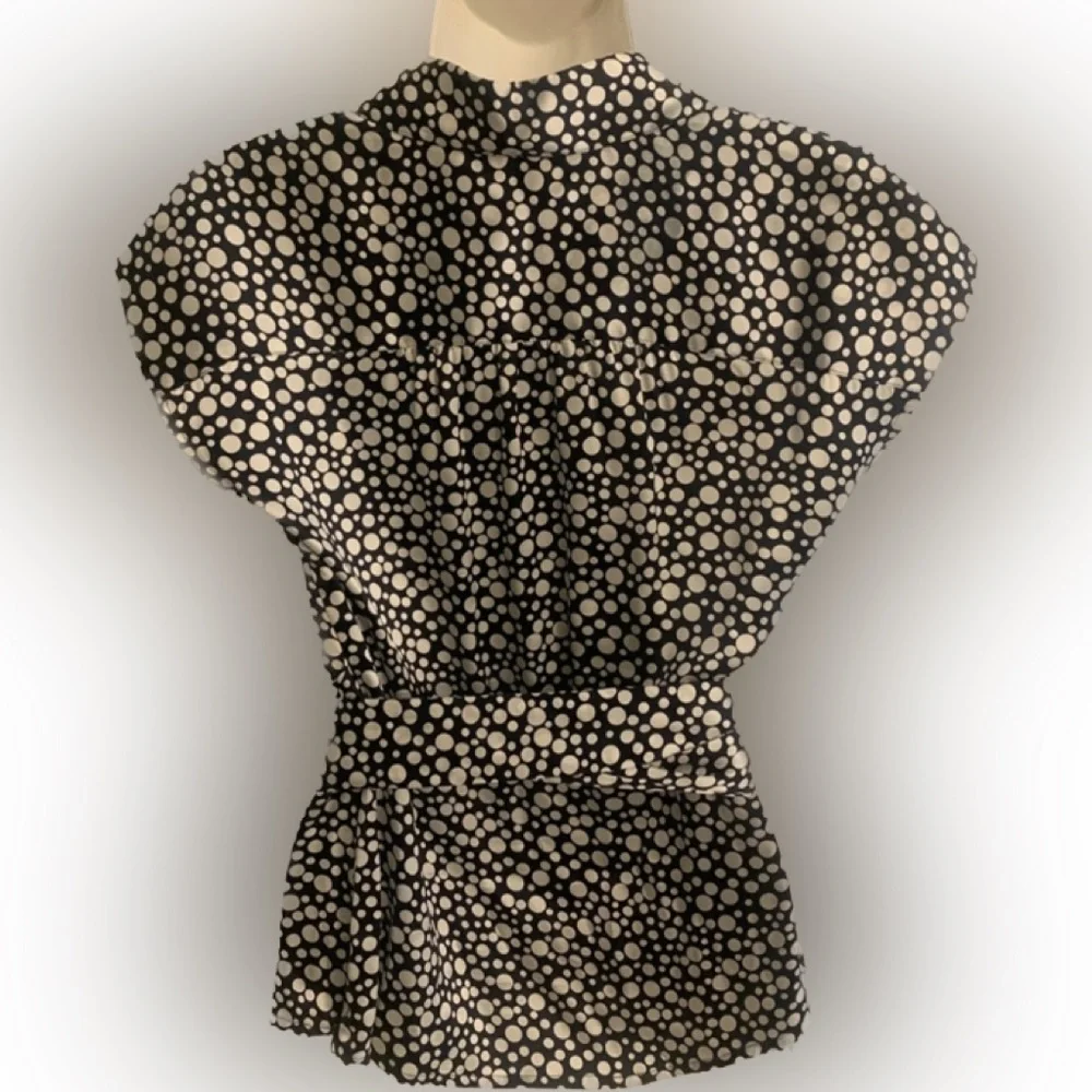 Doncaster Wrap Top Silk Navy Blue White Polka Dot Belt Sash Career XS 2 Stretch - Picture 3 of 5